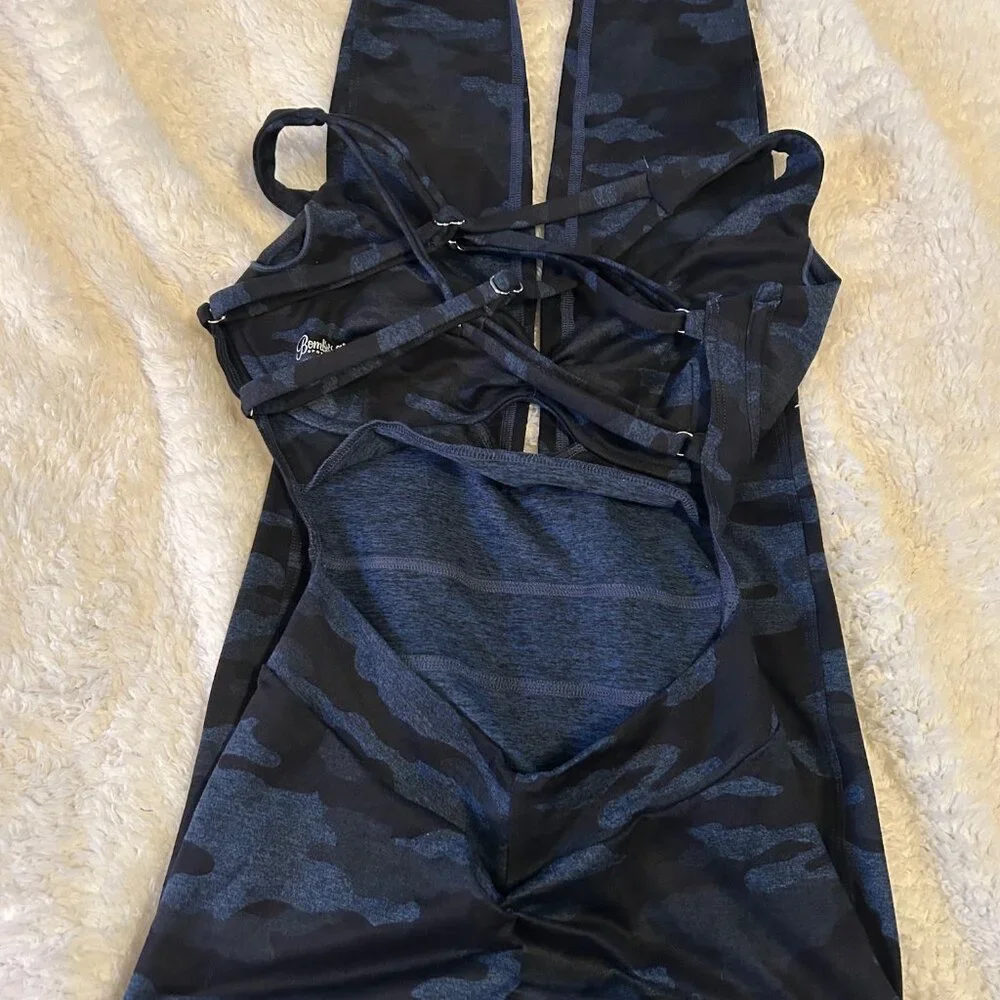 Bombshell Sportswear bodysuit jumpsuit blue black camo XS - Picture 2 of 2